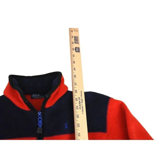Vintage Polo Ralph Lauren Fleece Sweater Jacket Size Medium Red Navy 1/4 Zip - Picture 9 of 10